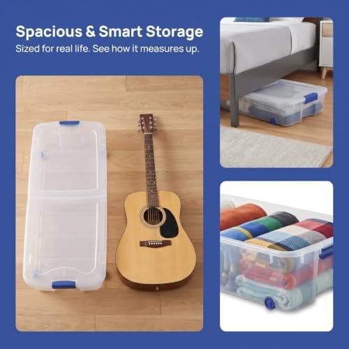 Under Bed Storage Bin 66 Quart, Clear Rolling Container with Wheels & Lid (1 Pack) - Image 7