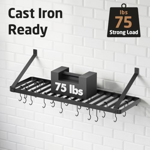 KES 75 lb High-Capacity Pot Rack Wall Mounted with Pot Lid Holder 34 Inch - Image 4