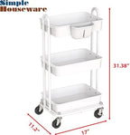 Simple Houseware 3-Tier Rolling Utility Cart with Hanging Bucket, White - Image 6