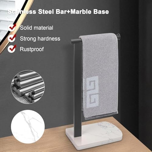 NearMoon Hand Towel Holder with Balanced Marble Base, 304 Stainless Steel Stand Towel Ring L Shape Hand Towel Rack Free-Standing Towel Bar for Bathroom Kitchen Countertop (Single Rod, Matte Black) - Image 3