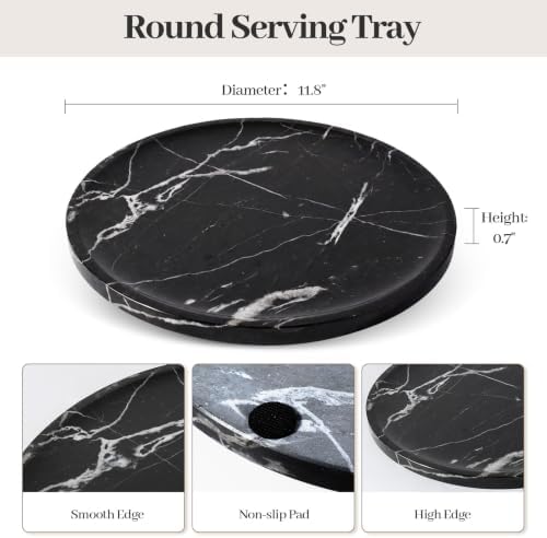 Marble Serving Tray, 11.8" Round Vanity Tray for Bathroom Countertop, Black - Image 2