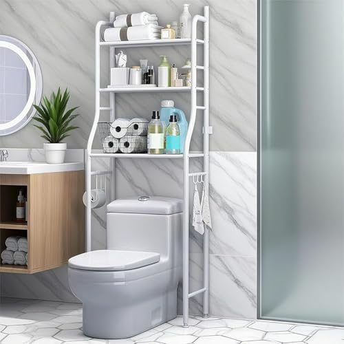 3-Tier Over the Toilet Storage, Metal Bathroom Shelve, Over Toilet Bathroom Organizer, Space Saver Bathrooms Shelve for Restroom Laundry Balcony, White by Unknown