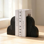 Matte Textured Arch Ceramic Bookends Pair,Heavy Duty Decorative Book Holders,Textured Layered Arch Sculpture Book Stoppers for Shelf Tabletop, Minimalist Modern Home Decor Gift for Book Lovers（Black） by DecoVlog