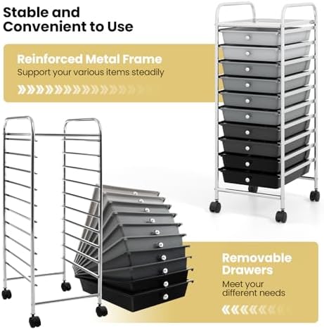 COSTWAY 10-Drawer Rolling Storage Cart, Utility Mobile Trolley - Image 5