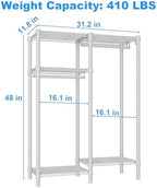 Ulif F1 Garment Rack for Kids, 4 Tiers Closet System Hold 410lbs, White - Image 3
