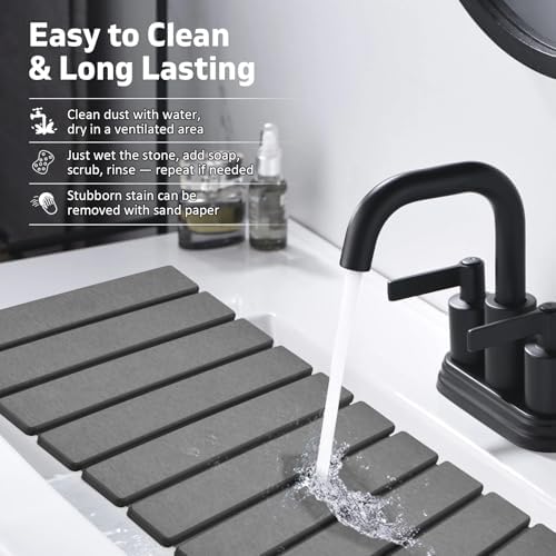 Large Stone Dish Drying Mat for Kitchen Counter – 24"(L)×16 "(W) Foldable Super Absorbent Diatomaceous Earth Stone Dish/Bath Mat, Kitchen Counter Mat for Plate Rack, Cup, Match Any Countertop - Gray - Image 5