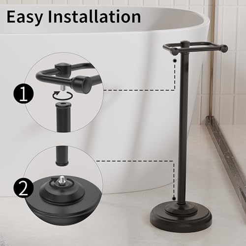 Toilet Paper Holder Stand, Matte Black Toilet Paper Holder Free Standing,Post Pivoting Design & Stable Weighted Base SUS304 Stainless Steel for Bathroom - Image 3