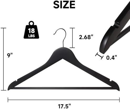 Wooden Clothes Hangers with Pants Bars, Black, 72-Pack - Image 2