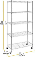 Whitmor 5 Tier Shelving Unit, Adjustable Storage Shelves with Wheels, 400 lbs Capacity per Shelf, Max 2000 lbs Total for Pantry, Kitchen, Garage, 30" L x 14" W x 60" H, Chrome - Image 3