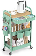 ALVOROG 3 Tier Metal Rolling Cart with Drawer,Wood Top,Pegboards,Green by ALVOROG