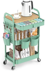 ALVOROG 3 Tier Metal Rolling Cart with Drawer,Wood Top,Pegboards,Green by ALVOROG