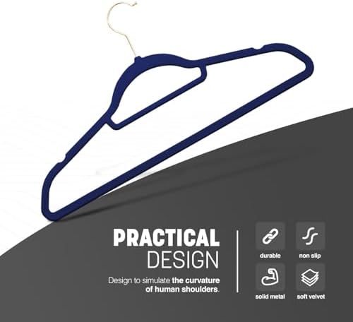 KEPLIN Velvet Hangers 50 Pack (41.5cm) - Non-Slip Clothes Coat Hangers with Tie Bar and 360 Degree Hook for Home Storage Durable, Sturdy & Space Saving Wardrobe (Navy Blue, 50 Pack) - Image 3