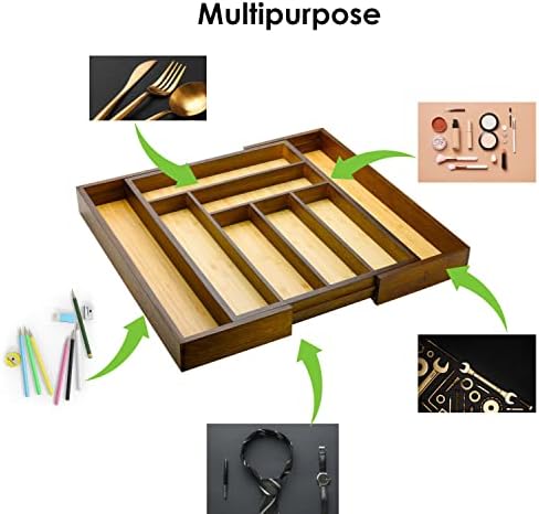 Bamboo drawer organizer, utensil holder, silverware organizer, and adjustable cutlery tray with drawer dividers, for kitchen, office desk, and bathroom storage (Vintage Brown) - Image 4