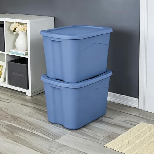 18 Gallon Plastic Storage Bin with Secure Snap Lid (Pack of 8) - Stackable Organizer Tote with Handles - Light Blue - Perfect for Closet, Dorm & Home Organization (light blue, (8 Pack) 18-Gallon) - Image 2