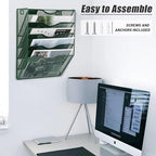 EASEPRES 5 Pocket Mesh Hanging File Organizer, Wall Mounted Mail Paper Document Folder Holder, Clipboard Storage Organization Magazine Rack with Nametag Label for Office Home School, Dark Green - Image 5