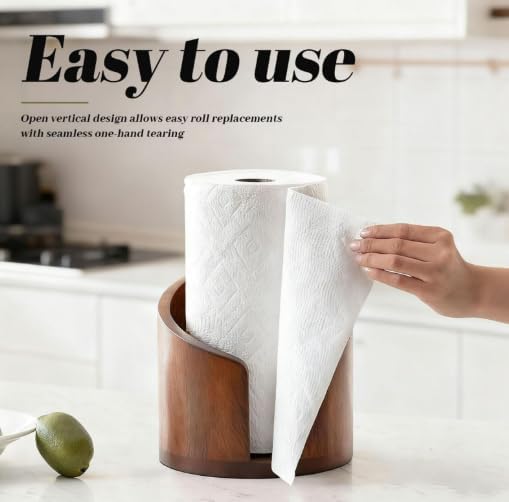 Handcrafted Solid Wood Paper Towel Holder with Brass Stand, Minimalist Scandinavian Kitchen Countertop Organizer for Napkins Receipts Mail, Natural Wood Desk Décor - Image 3