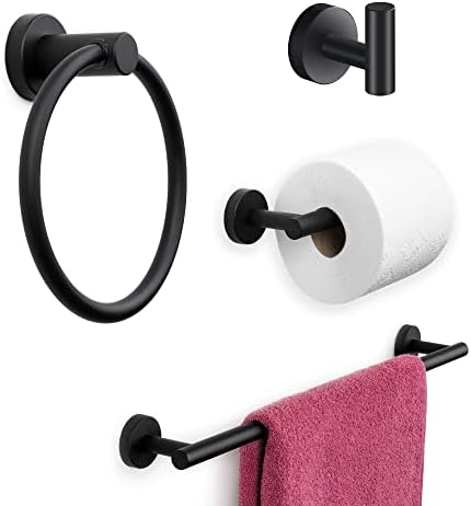Marmolux Acc - 4 Piece Matte Black Bathroom Hardware Set - Towel Rack Set, Towel Holder & Wall Mounted Fixtures - Stainless Steel Matte Black Accessories by MARMOLUXACC
