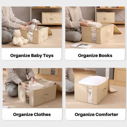 Under Bed Storage with Clear window/ 600D Sturdy Fabric, Underbed Storage Containers Bags for Clothes, Clothing, Blanket, Comforters Organizer (L（17.7x13.7x9.8in） for 20-25 T shirts, Beige) - Image 3