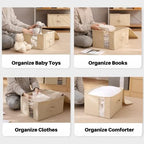 Under Bed Storage with Clear window/ 600D Sturdy Fabric, Underbed Storage Containers Bags for Clothes, Clothing, Blanket, Comforters Organizer (L（17.7x13.7x9.8in） for 20-25 T shirts, Beige) - Image 3