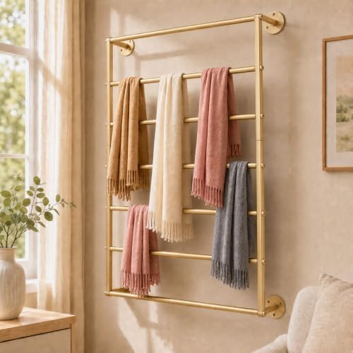 Wall Display Rack,Wall Wrapping Paper Ribbon Organizer,Tie Scarf Rack Belt Towel Holder Retail Stores Metal Shelving for Bathrooms Florists and Gift Stores(Gold) by Unknown