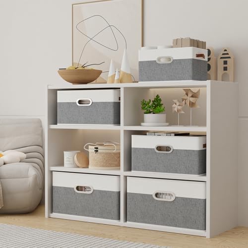 Yawinhe Collapsible Fabric Storage Bins,15.0x9.8x8.3in,White/Grey,6-Pack - Image 3