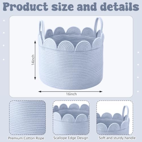LemonRoad Round Woven Basket Blue, 16" L X 16" W X 14" H - Image 2