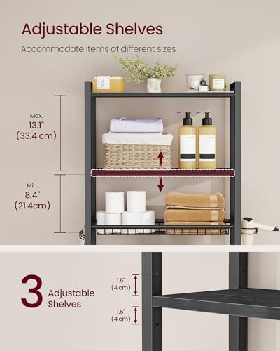 VASAGLE 3-Tier Over the Toilet Storage, Adjustable Shelves, Basket, 63''H - Image 5