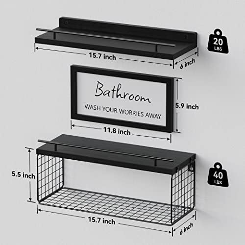 WOPITUES Floating Shelves for Bathroom Decor Art, Modern Black - Image 3
