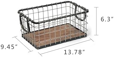 13.8" Wide Rectangular Sturdy Hand Welded Farmhouse Metal Wire Basket with Rustic Wooden Bottom For Shelves, Closet Storage Bins for Shelves. Also For Laundry, Towel, Spice Rack, Tool Box (14"x9") - Image 2