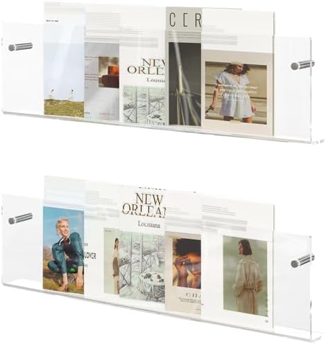 Acrylic Magazine Holder, 2 Pack Hanging Bookshelf Magazine Rack, Wall Mounted Floating Brochure Display for Waiting Room, Office, Home (Clear, 24 Inch) by DOHWSK