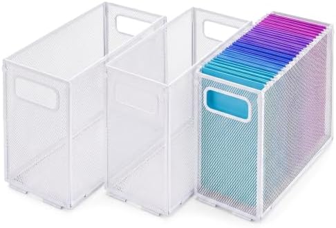 Zhengmy 3 Pcs Hanging File Organizer Letter Size File Holder Metal Mesh Filing Box Desktop Folder Letter Storage Cabinets Magazine Holder with Handles for Home Office School Document (White) by Zhengmy