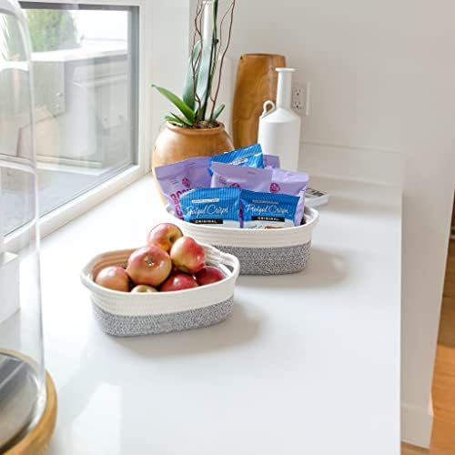 NaturalCozy 5-Piece Rectangle Storage Basket Set- Natural Cotton Rope Woven Baskets for Organizing! Small Basket for Montessori, Baby Nursery, Dog Toy Baskets, Cat Toy Box, Bathroom Organization Bin - Image 3