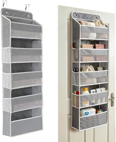Over the Door Organizer, Door Storage Organizer with Large Capacity Pockets, Hanging Shelves for Bedroom, Closet, Dorm, Pantry (Grey, 5-Tier) by Unknown