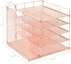 LEKETREE Desk Organizers and Accessories, 5-Tier Paper Letter Tray Organizer with File Holder, Desktop Organizer for Office Supplies (Rose Gold) - Image 4