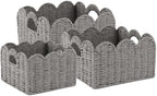 OIAHOMY Scalloped Wicker Baskets, Hand-woven Storage Baskets with Built-in Handles, Paper Rope Shelf Baskets for Organizing and Decoration, Set of 3-Grey by MasterofSpaceOptimization