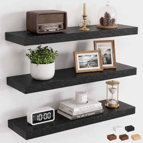 Dreamland 24 Inch Floating Shelves, 6.7" Deep Wall Shelves, Black, Set of 3 by Dreamland