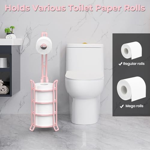 TomCare Toilet Paper Holder Stand Free Standing, Holds 4 Mega Rolls, Pink - Image 4
