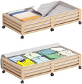 Wisuce 2 Packs Bamboo Under Bed Storage Organizer with Wheels Nature Large by Wisuce