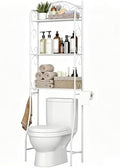 HOME BI Over The Toilet Storage Shelf, 3-Tier Over Toilet Bathroom Organizer Rack, Freestanding Space Saver Toilet Stands with Hooks (White) by HOMEBI