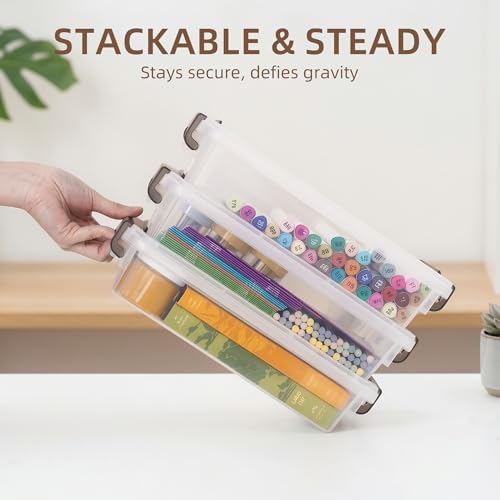 Citylife 3PC Storage Bins with Lids, Stackable Plastic Box, Paper Storage - Image 5
