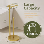 Toilet Paper Holder Stand, Modern Bathroom Free Standing Toilet Paper Holder with Storage for 4 Rolls, Post Pivoting Toilet Paper Stand Stainless Steel Tissue Rack, Heavy Stable Base(Brushed Gold) - Image 6