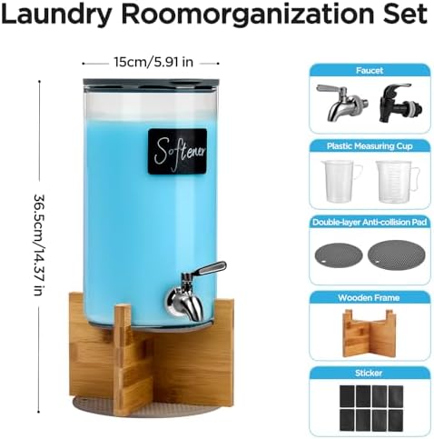 Glass Laundry Detergent Dispenser with Holder,1.1 Gallon Laundry Liquid Dispensers with Stainless-Steel Tap,Large Glass Fabric Softener Containers with Stand for Laundry Room Organization - Image 2