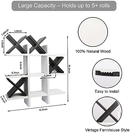 GENMOUS Handmade Tic Tac Toe Toilet Paper Holder For Black and White Bathroom Decor, Funny Wall Mounted Free Standing Toilet Tissue Paper Storage For Kids Guest Restroom Farmhouse Bathroom Decor White - Image 5