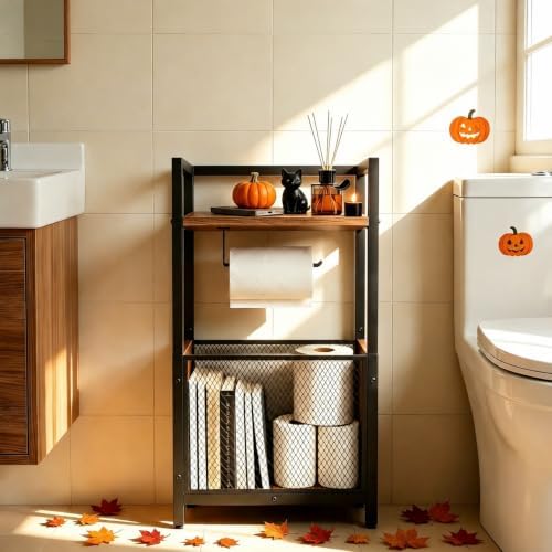 Toilet Paper Holder Free Standing, Black Toilet Paper Holder Stand, Freestanding Toilet Paper Holder for Bathroom Tissue Holder Roll Holder, Magazines, Wipes - Image 5