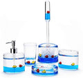 Locco Decor 5 Piece Acrylic Liquid 3D Floating Motion Bathroom Vanity Accessory Set Ocean Cartoon Animal Theme Nimo Fish Toothbrush Holder, Tumbler, Soap Dispenser, Soap Dish, Toiletbrush Holder Set by LoccoDecor