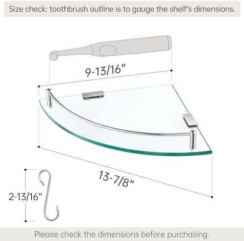 KES Glass Corner Shelf with Hooks 18/8 Stainless Steel, Tempered Glass Bathroom Corner Shelf with Rail, Shower Glass Shelf 2 Pack Wall Mounted, Polished Finish, BGS2101A-P2 - Image 2