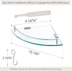 KES Glass Corner Shelf with Hooks 18/8 Stainless Steel, Tempered Glass Bathroom Corner Shelf with Rail, Shower Glass Shelf 2 Pack Wall Mounted, Polished Finish, BGS2101A-P2 - Image 2
