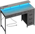 Huuger Gaming Desk with 6 Drawers, Computer Desk with LED Lights Power Outlets and Type-C, 39 Inch Office Desk with Storage, Monitor Stand, Writing & Work Desk for Home Office, Bedroom, Grey by Huuger