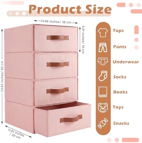 Windyun 4 in 1 Stackable Dorm Under Bed Storage Drawers, Pink - Image 2