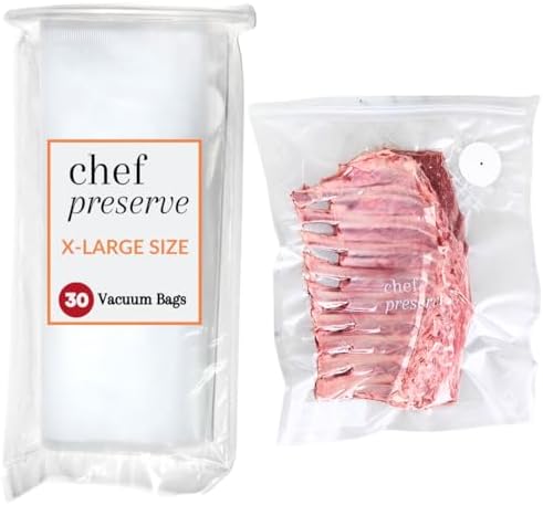 Chef Preserve Reusable Vacuum Sealer Bags for Food - 30 BPA-Free XL Large (12 x 20 in) Food Storage Bags, Freezer, Microwave - Odor-Resistant, Leak-Proof - Compatible with Chef Preserve Vacuum Sealers by ChefPreserve